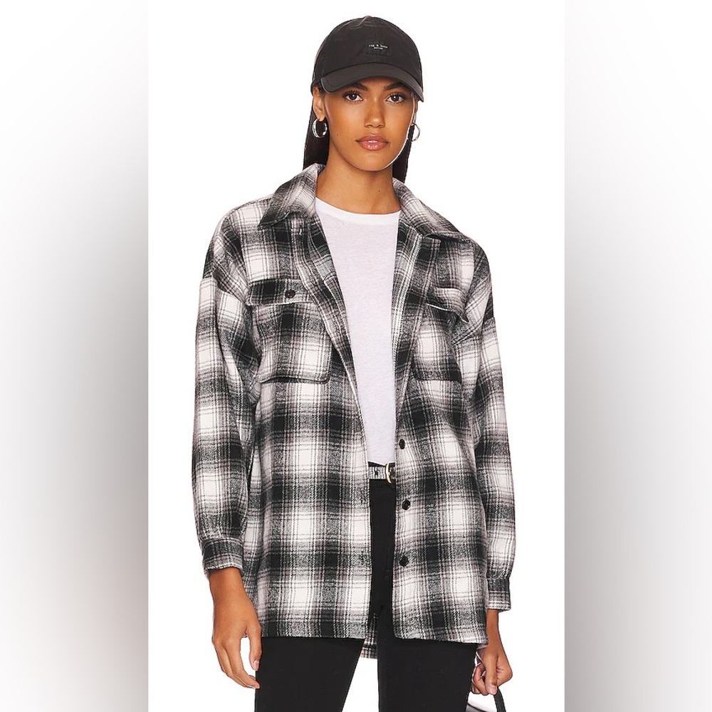 Lovers And Friends Harlow Flannel Shacket In Black & White Size Large‎ NWT